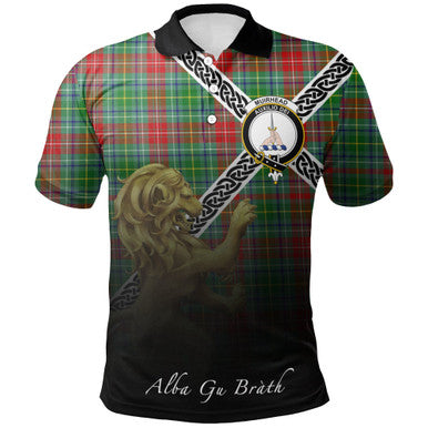 Scottish Muirhead Clan Crest Tartan Polo Shirt - Celtic with Scotland Lion Front Side Tartan Plaid