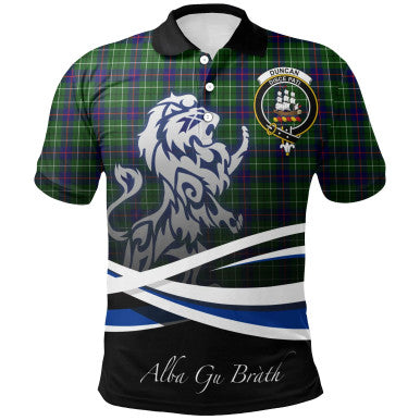 Scottish Duncan Modern Clan Crest Tartan Polo Shirt - Scotland Lion Front Side Tartan Plaid