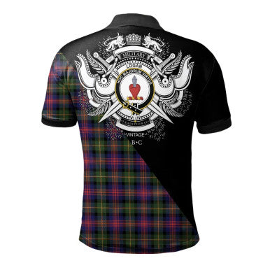 Scottish Ferguson Modern Clan Crest Tartan Polo Shirt - Military Logo Back Side Tartan Plaid