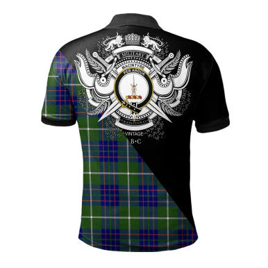Scottish Falconer Clan Crest Tartan Polo Shirt - Military Logo Back Side Tartan Plaid