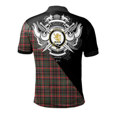 Scottish Elphinstone Clan Crest Tartan Polo Shirt - Military Logo Back Side Tartan Plaid