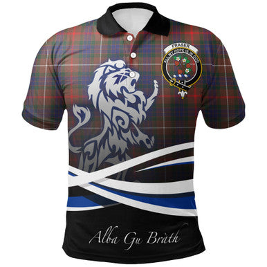 Scottish Fraser Hunting Modern Clan Crest Tartan Polo Shirt - Scotland Lion Front Side Tartan Plaid