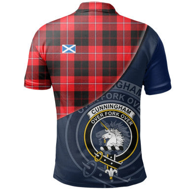 Scottish Cunningham Modern Clan Crest Tartan Polo Shirt - Bend Style Back Side Tartan Plaid
