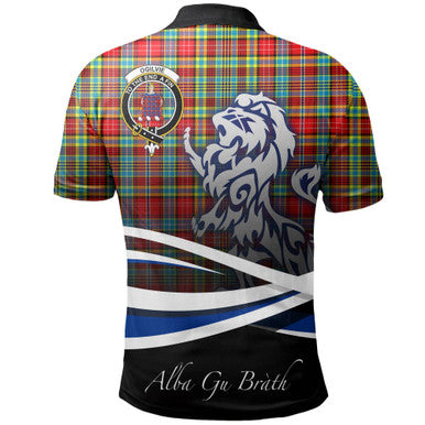 Scottish Ogilvie Clan Crest Tartan Polo Shirt - Scotland Lion Back Side Tartan Plaid