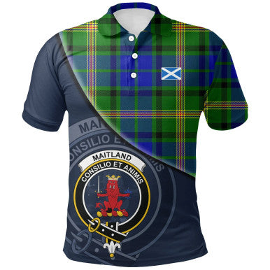 Scottish Maitland Clan Crest Tartan Polo Shirt - Bend Style Front Side Tartan Plaid