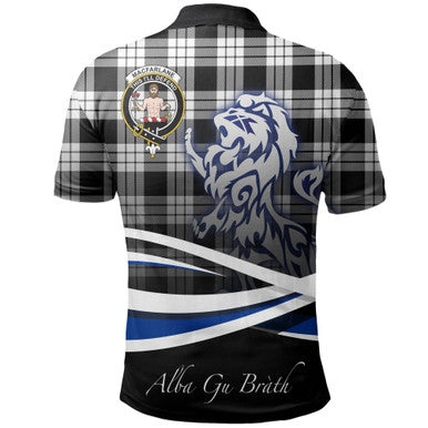 Scottish MacFarlane Black & White Clan Crest Tartan Polo Shirt - Scotland Lion Back Side Tartan Plaid