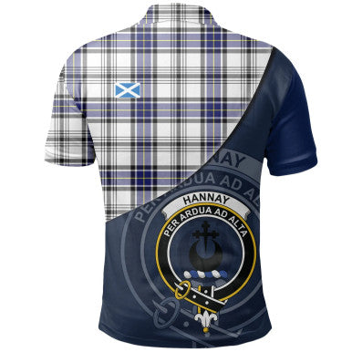 Scottish Hannay Modern Clan Crest Tartan Polo Shirt - Bend Style Back Side Tartan Plaid