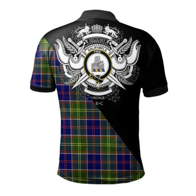 Scottish Fraser Modern Clan Crest Tartan Polo Shirt - Military Logo Back Side Tartan Plaid