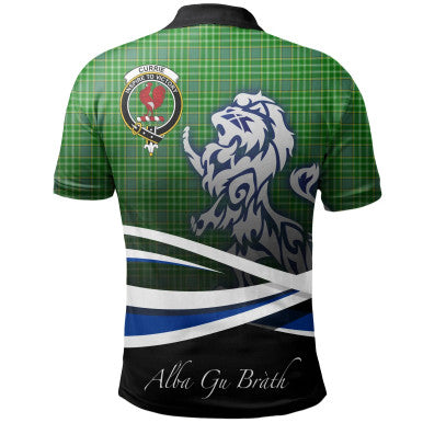Scottish Currie Clan Crest Tartan Polo Shirt - Scotland Lion Back Side Tartan Plaid