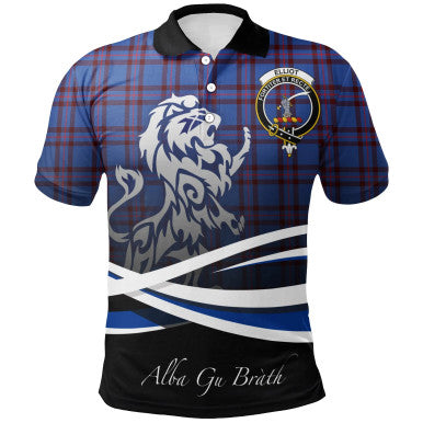 Scottish Elliot Modern Clan Crest Tartan Polo Shirt - Scotland Lion Front Side Tartan Plaid