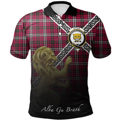 Scottish Little Clan Crest Tartan Polo Shirt - Celtic with Scotland Lion Front Side Tartan Plaid