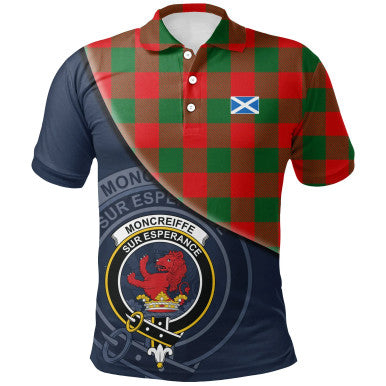Scottish Moncrieffe Clan Crest Tartan Polo Shirt - Bend Style Front Side Tartan Plaid