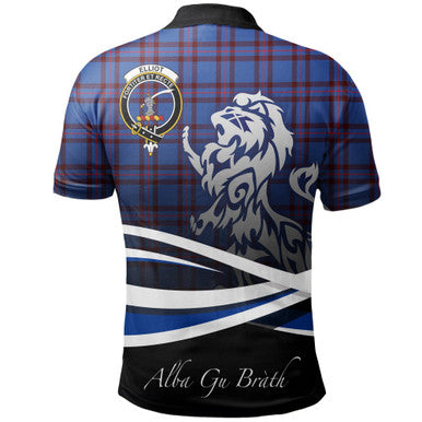 Scottish Elliot Modern Clan Crest Tartan Polo Shirt - Scotland Lion Back Side Tartan Plaid