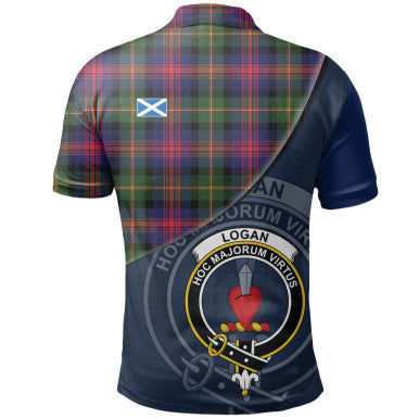 Scottish Logan Modern Clan Crest Tartan Polo Shirt - Bend Style Back Side Tartan Plaid