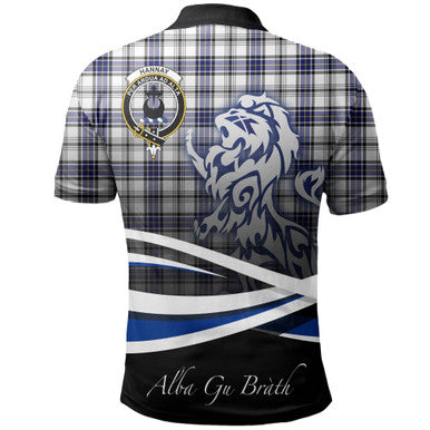Scottish Hannay Modern Clan Crest Tartan Polo Shirt - Scotland Lion Back Side Tartan Plaid
