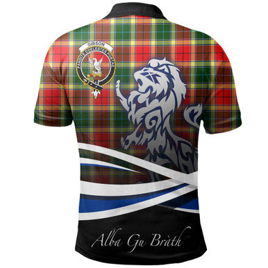 Scottish Gibbs Clan Crest Tartan Polo Shirt - Scotland Lion Back Side Tartan Plaid