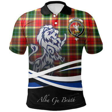 Scottish Gibbs Clan Crest Tartan Polo Shirt - Scotland Lion Front Side Tartan Plaid