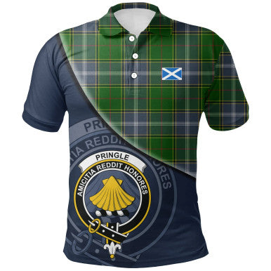 Scottish Pringle Clan Crest Tartan Polo Shirt - Bend Style Front Side Tartan Plaid