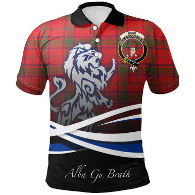 Scottish Ross Modern Clan Crest Tartan Polo Shirt - Scotland Lion Front Side Tartan Plaid