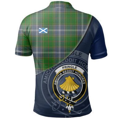 Scottish Pringle Clan Crest Tartan Polo Shirt - Bend Style Back Side Tartan Plaid