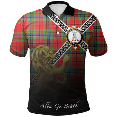 Scottish MacLean of Duart Modern Clan Crest Tartan Polo Shirt - Celtic with Scotland Lion Front Side Tartan Plaid