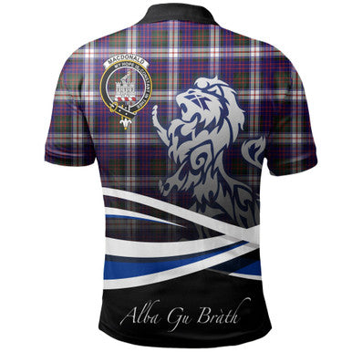 Scottish MacDonald Dress Modern Clan Crest Tartan Polo Shirt - Scotland Lion Back Side Tartan Plaid