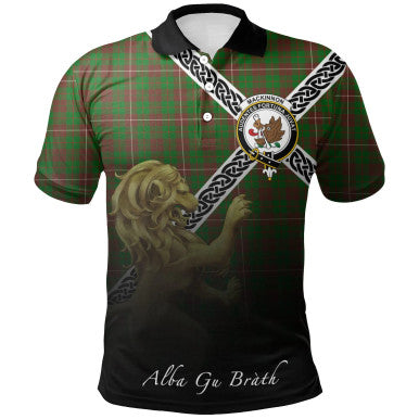 Scottish MacKinnon Hunting Modern Clan Crest Tartan Polo Shirt - Celtic with Scotland Lion Front Side Tartan Plaid