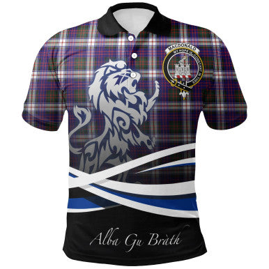 Scottish MacDonald Dress Modern Clan Crest Tartan Polo Shirt - Scotland Lion Front Side Tartan Plaid