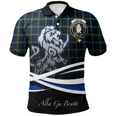 Scottish Lamont Modern Clan Crest Tartan Polo Shirt - Scotland Lion Front Side Tartan Plaid