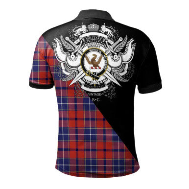 Scottish Glen Clan Crest Tartan Polo Shirt - Military Logo Back Side Tartan Plaid