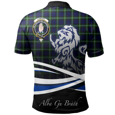Scottish Lamont Modern Clan Crest Tartan Polo Shirt - Scotland Lion Back Side Tartan Plaid