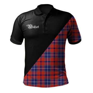 Scottish Glen Clan Crest Tartan Polo Shirt - Military Logo Front Side Tartan Plaid