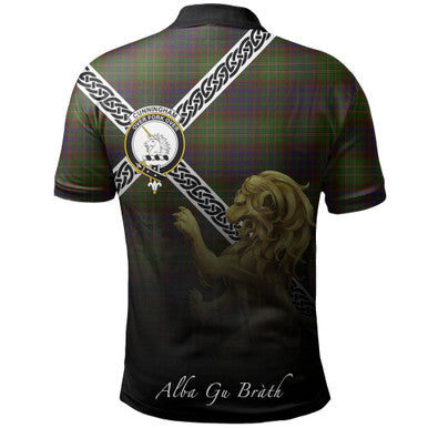 Scottish Cunningham Hunting Modern Clan Crest Tartan Polo Shirt - Celtic with Scotland Lion Back Side Tartan Plaid