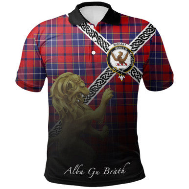 Scottish Wishart Dress Clan Crest Tartan Polo Shirt - Celtic with Scotland Lion Front Side Tartan Plaid