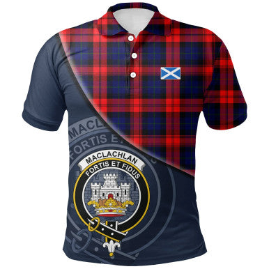 Scottish MacLachlan Modern Clan Crest Tartan Polo Shirt - Bend Style Front Side Tartan Plaid