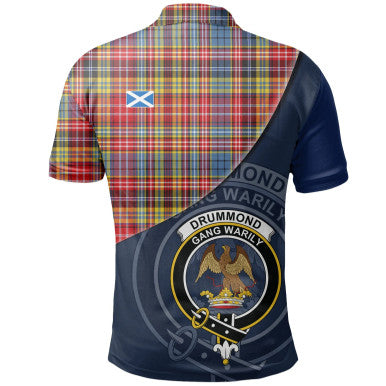 Scottish Drummond of Strathallan Clan Crest Tartan Polo Shirt - Bend Style Back Side Tartan Plaid