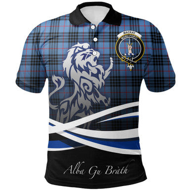 Scottish MacKay Blue Clan Crest Tartan Polo Shirt - Scotland Lion Front Side Tartan Plaid