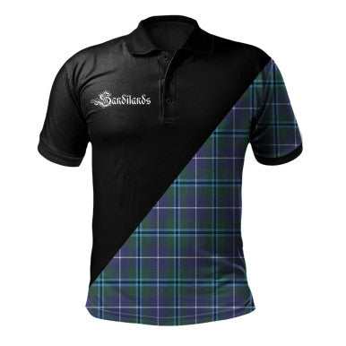 Scottish Glendinning Clan Crest Tartan Polo Shirt - Military Logo Front Side Tartan Plaid