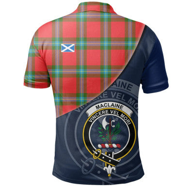 Scottish MacLaine of Loch Buie Clan Crest Tartan Polo Shirt - Bend Style Back Side Tartan Plaid