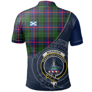 Scottish Morrison Modern Clan Crest Tartan Polo Shirt - Bend Style Back Side Tartan Plaid