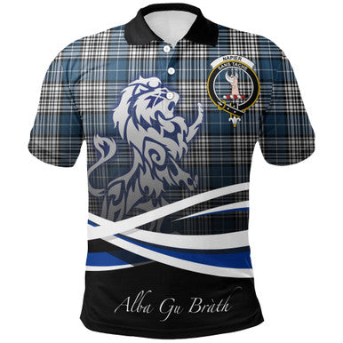 Scottish Napier Modern Clan Crest Tartan Polo Shirt - Scotland Lion Front Side Tartan Plaid