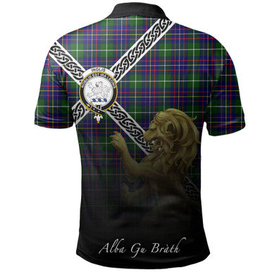 Scottish Inglis Modern Clan Crest Tartan Polo Shirt - Celtic with Scotland Lion Back Side Tartan Plaid