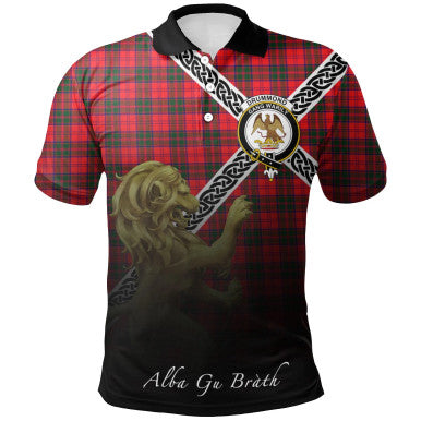 Scottish Drummond Modern Clan Crest Tartan Polo Shirt - Celtic with Scotland Lion Front Side Tartan Plaid