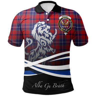Scottish Wishart Dress Clan Crest Tartan Polo Shirt - Scotland Lion Front Side Tartan Plaid