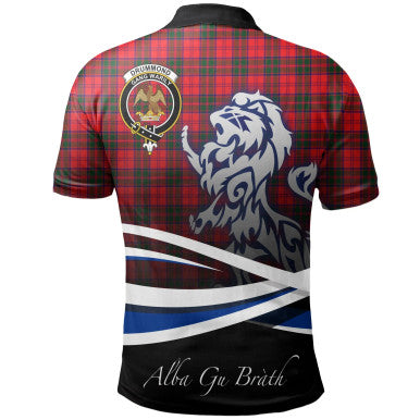 Scottish Drummond Modern Clan Crest Tartan Polo Shirt - Scotland Lion Back Side Tartan Plaid