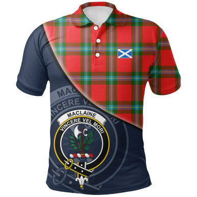 Scottish MacLaine of Loch Buie Clan Crest Tartan Polo Shirt - Bend Style Front Side Tartan Plaid