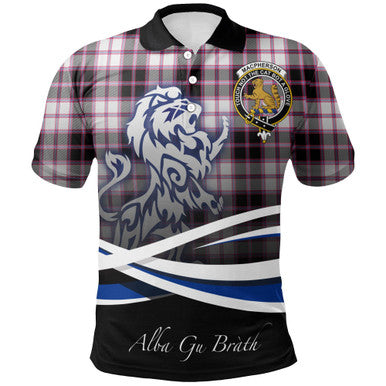 Scottish MacPherson Hunting Modern Clan Crest Tartan Polo Shirt - Scotland Lion Front Side Tartan Plaid