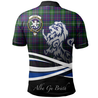 Scottish Inglis Modern Clan Crest Tartan Polo Shirt - Scotland Lion Back Side Tartan Plaid