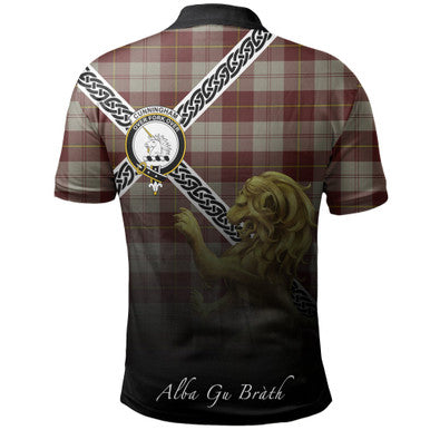 Scottish Cunningham Burgundy Dancers Clan Crest Tartan Polo Shirt - Celtic with Scotland Lion Back Side Tartan Plaid