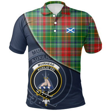 Scottish Muirhead Clan Crest Tartan Polo Shirt - Bend Style Front Side Tartan Plaid